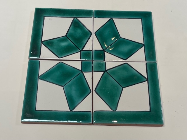 Décor Faïence Tunisien - Vert et Noir, Lot de 4 carreaux