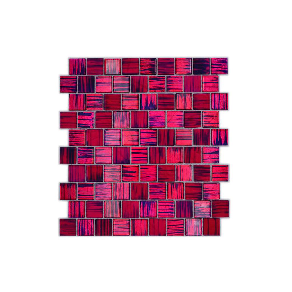 Mix Pâte de verre striée rose ,Brillant et mate, 3 x 3 cm à la plaque.