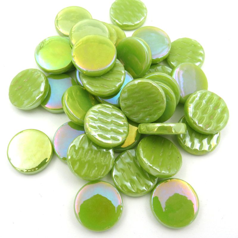 Pastille vert pomme irisé - 1.8 cm , par 100 g .  
