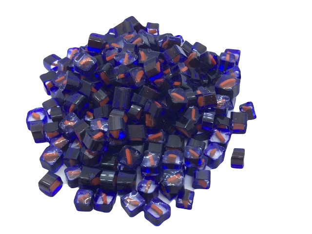 Millifiori n°24 Transparent Bleu Cobalt et Orange 5-6 mm, par 50g