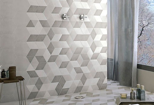 Grès Cérame, Concret Hexagone Uni, 22.5 x 26 cm, Vendu au m², 1 Bte = 0.66 m²